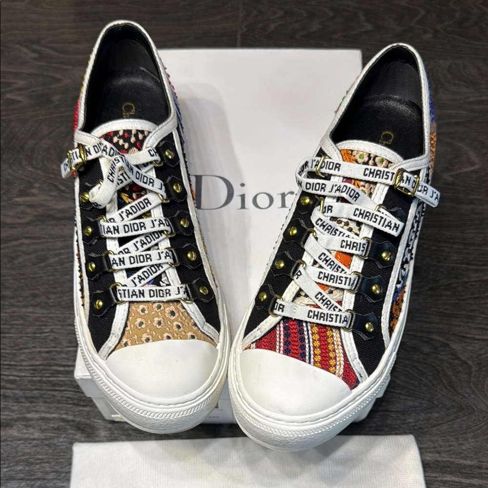 Gently used Colorful Patchwork Sneakers with Black and White Accents - Picture 2 of 5